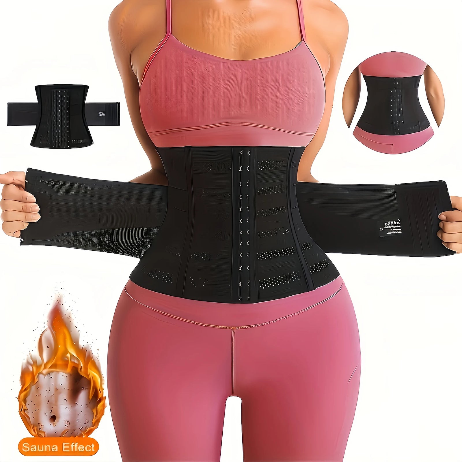 Black waist corset trainer for workout with sauna effect