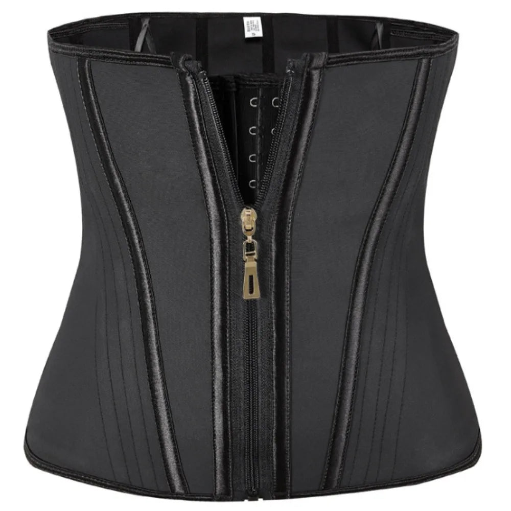 Black waist corset trainer with zipper for body shaping