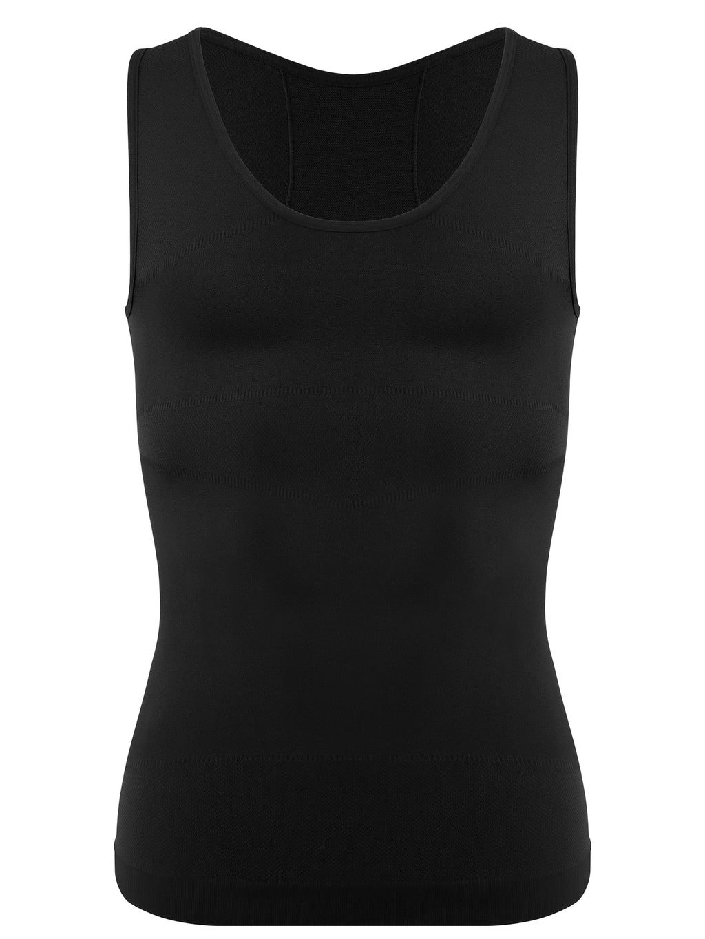Men's black compression tank top, perfect as a waist corset trainer