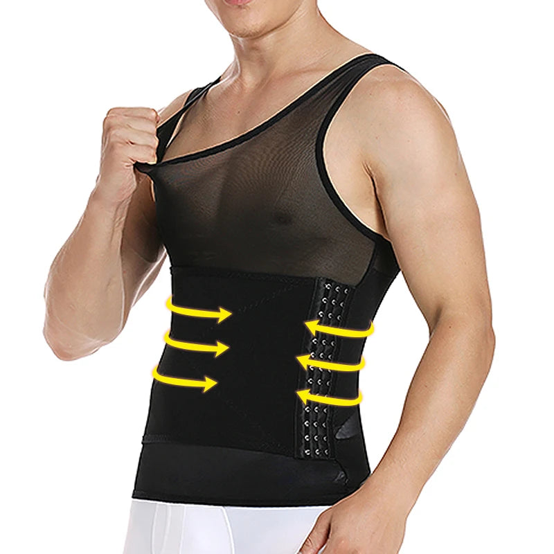Men's black waist corset trainer for compression and support