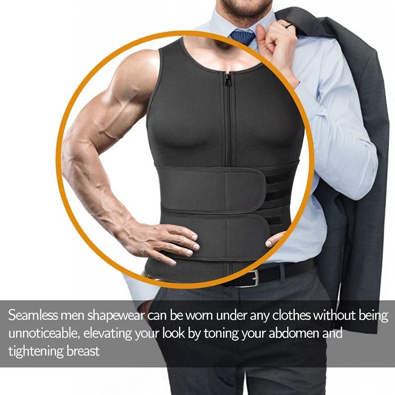 Men's black waist corset trainer made from seamless material for under-clothing wear