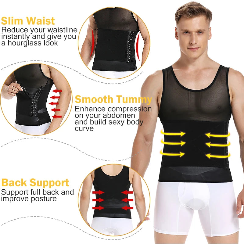 Men's waist corset trainer, breathable fabric, supports posture and smooths abdomen