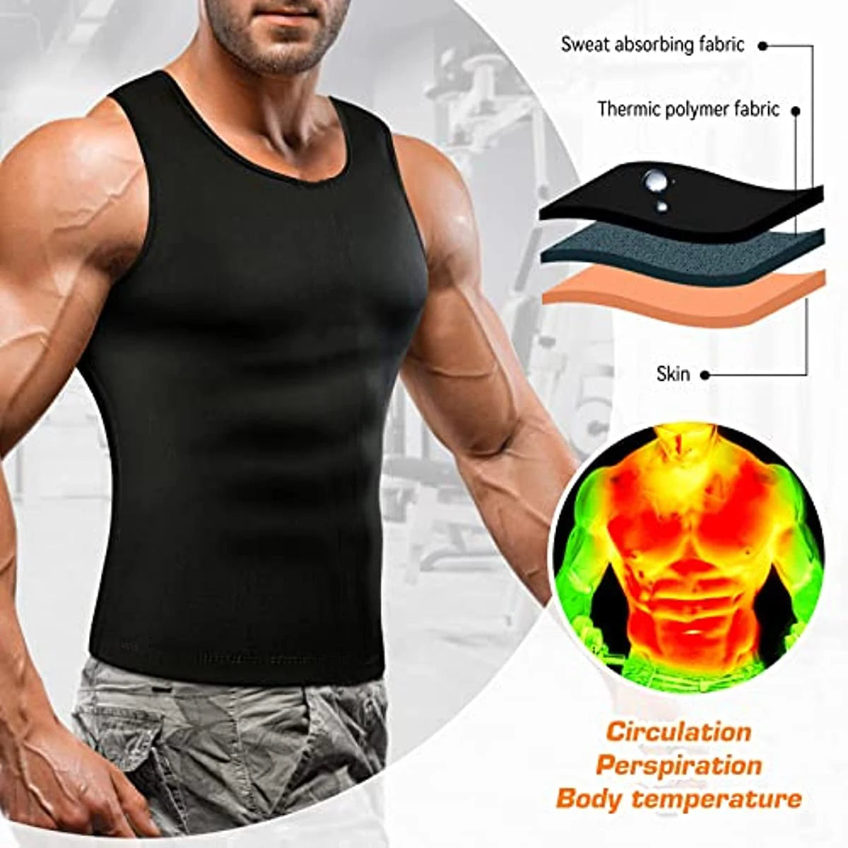 Men's black waist corset trainer, sweat-absorbing material for workouts
