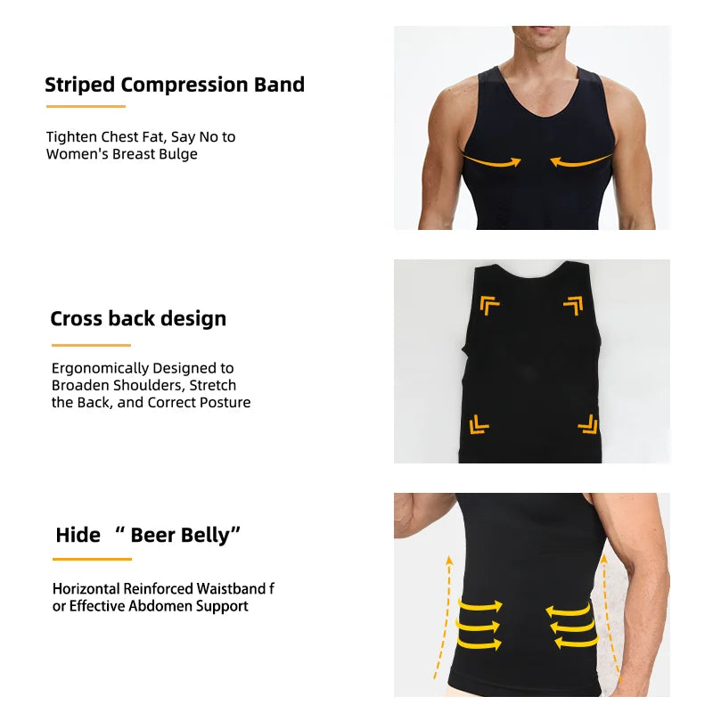Men's black waist corset trainer for compression and support