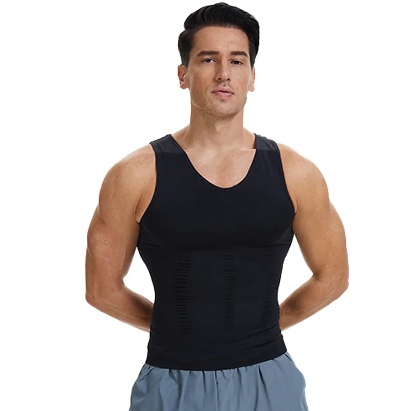 Men's black waist corset trainer, compression fit for active wear