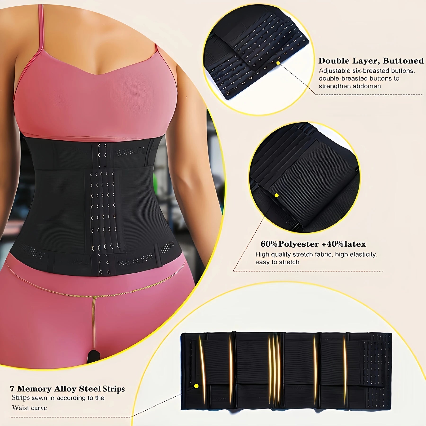 Black waist corset trainer with adjustable straps for enhanced support