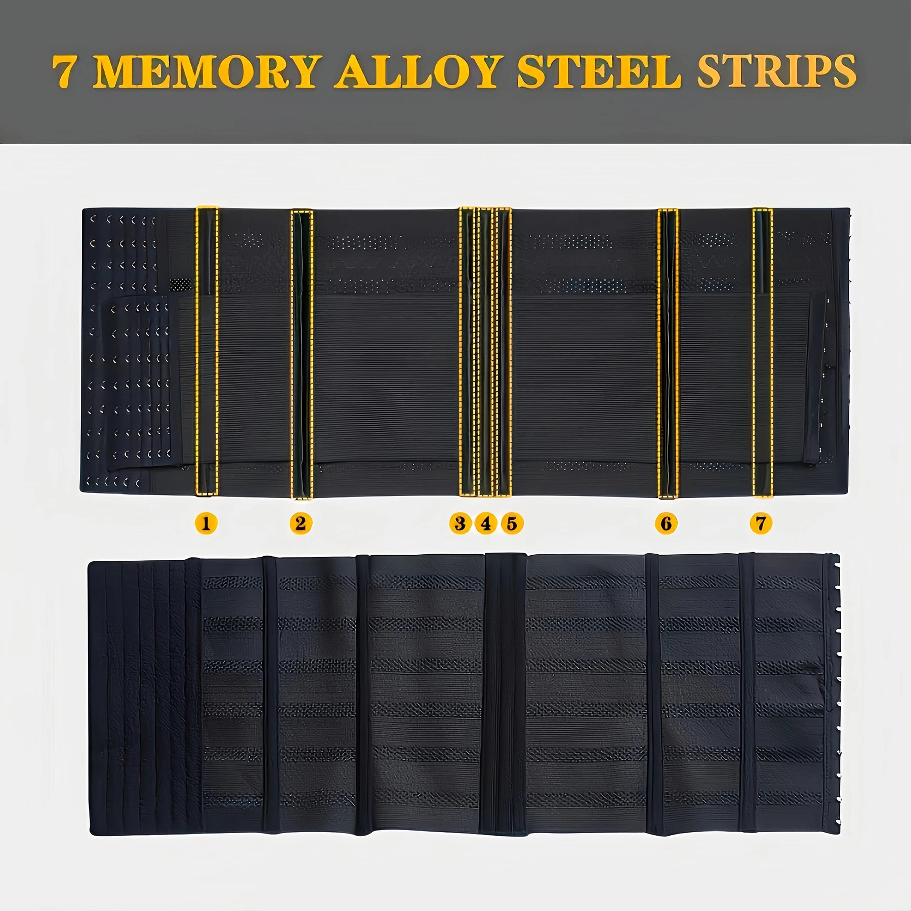 Black waist corset trainer with 7 memory alloy steel strips for support