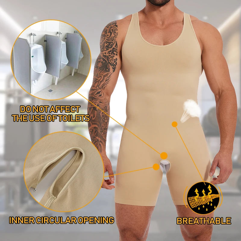 Men's beige waist corset trainer for breathable comfort and easy bathroom access