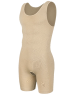 Men's beige compression bodysuit for enhanced support, waist corset trainer