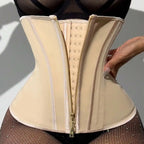 Beige waist corset trainer with zipper and hook closure for shaping