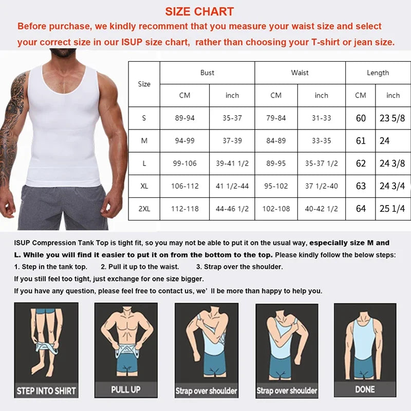 Men's white tank top for waist corset trainer sizing guide