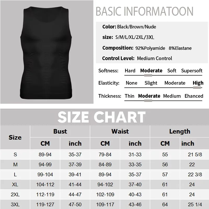 Men's black waist corset trainer, compression fabric for fitness