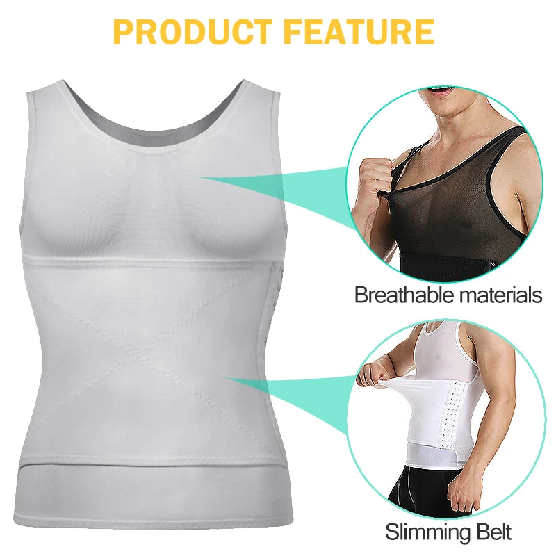 Men's white waist corset trainer, breathable material for slim fit