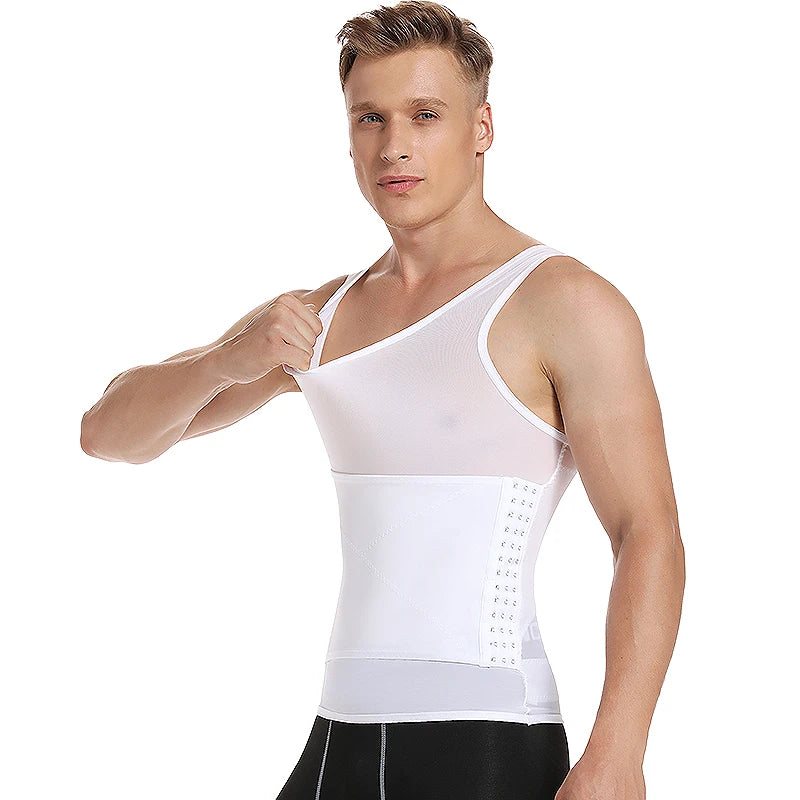 Men's white waist corset trainer for support and compression
