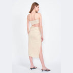 Emory Park Women's waist cut out dress in beige with a stylish back design and side slit