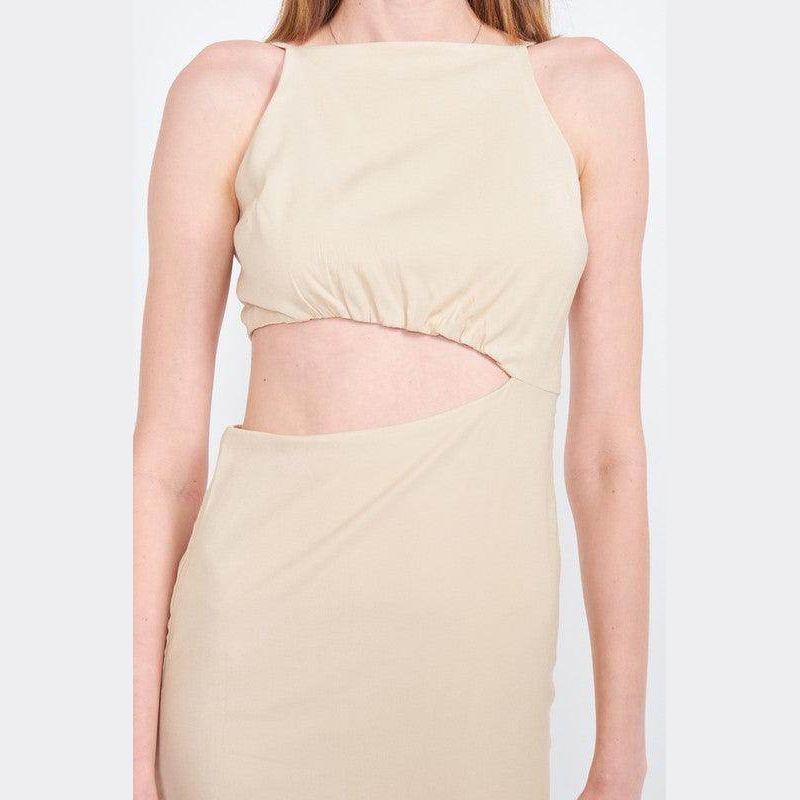 Women’s Emory Park waist cut out dress in a smooth beige fabric with a stylish design