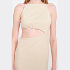 Women’s Emory Park waist cut out dress in a smooth beige fabric with a stylish design