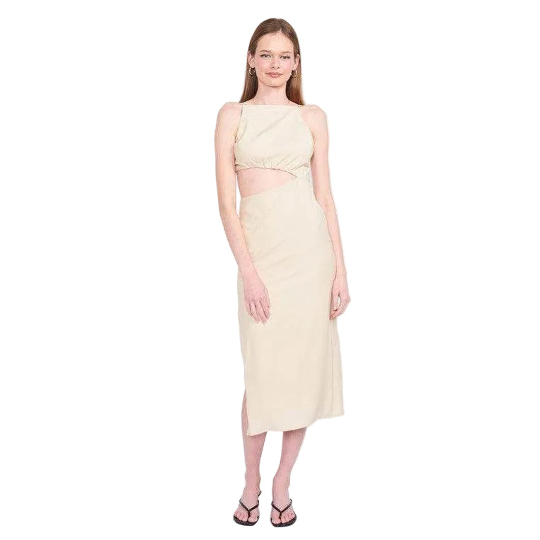 Emory Park women's waist cut out dress in beige with a stylish mid-length design