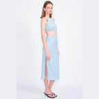 Emory Park Women's Waist Cut Out Dress in Light Blue with Side Slit for a Stylish Look