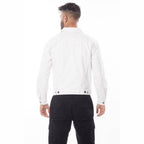Men's Blue Age waist length denim jacket in white, featuring a classic design and back view.