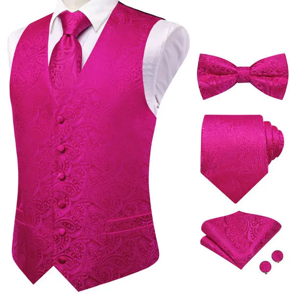 Men's pink waistcoat for men with matching tie and accessories, formal wear