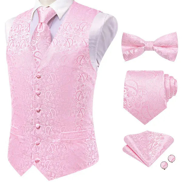 Pink satin waistcoat for men, formal wear for weddings and events