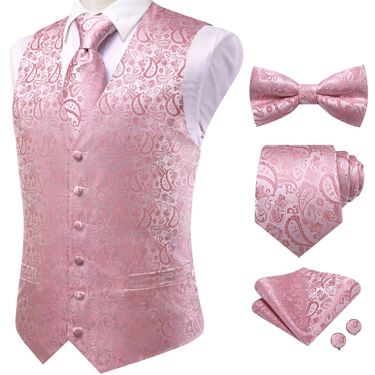 Men's pink paisley waistcoat for men, perfect for formal occasions