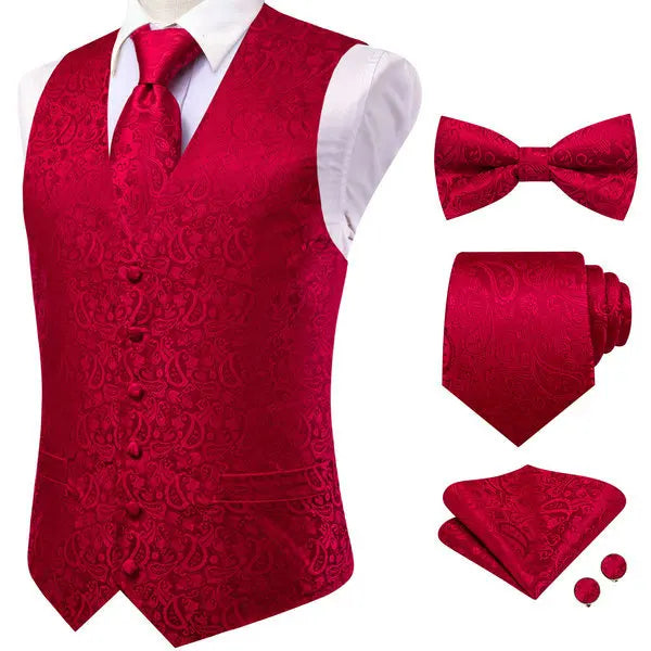 Red patterned waistcoat for men, perfect for formal events