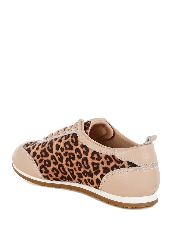 Women's beige leopard print sneakers, perfect walking shoes for sightseeing tours