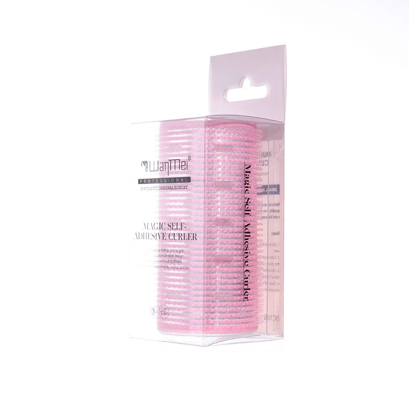 Pink no heat hair rollers for women, flexible and self-adhesive