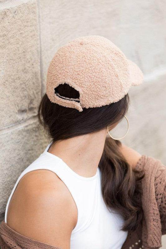 Aili's Corner Warm boucle ball cap in soft beige, perfect for stylish winter outings