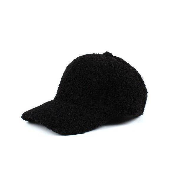 Aili's Corner women's warm boucle ball cap in black with a stylish textured design