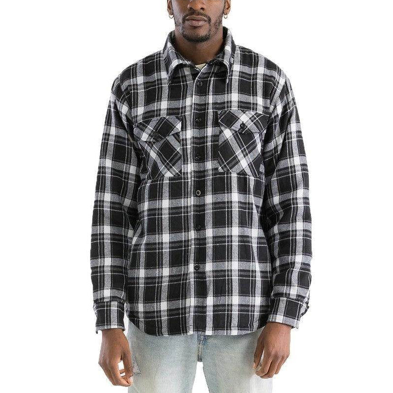 WEIV warm mens plaid shirt in black and gray with two chest pockets for a stylish look