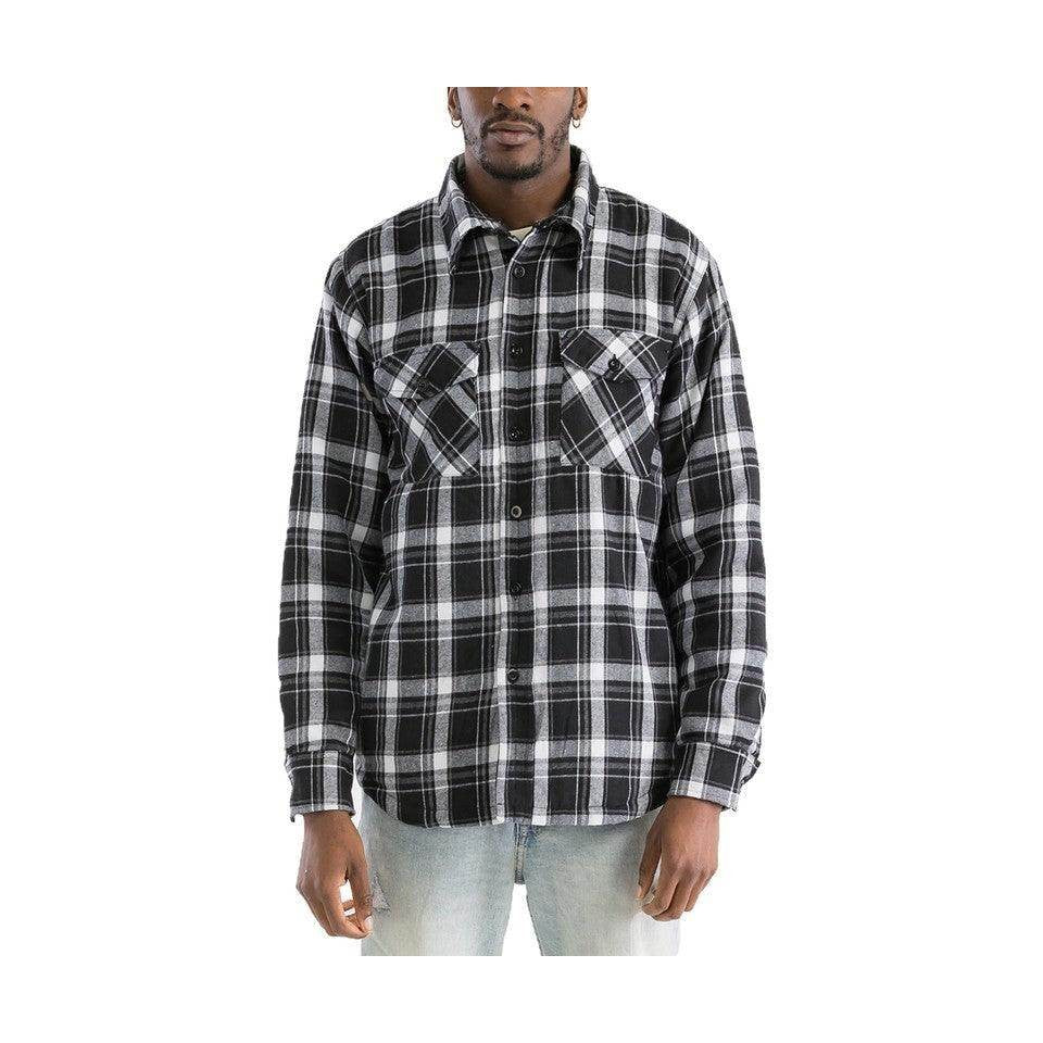 WEIV warm mens plaid shirt in black and gray with two chest pockets for a stylish look