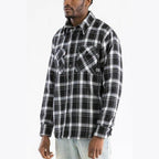 WEIV warm mens plaid shirt in black and white with button closure and chest pockets