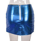 Warm metallic mini skirt by Red Iphigenia in shiny blue with a front zipper detail