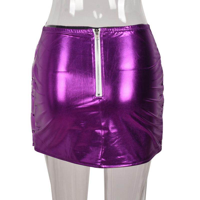 Red Iphigenia warm quilted skirt in shiny purple with a front zipper for a stylish look