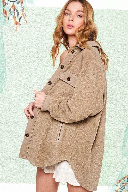 La Miel Women's Warm Vacation Jacket in Beige with Button Closure and Cozy Design