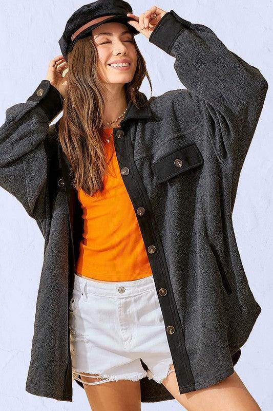 La Miel Women's Coats & Jackets Warm Vacation Jacket in Dark Gray with Button-Up Front and Pockets