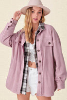 La Miel Women's Warm Vacation Jacket in Pink with Flannel Detail and Oversized Fit