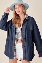 La Miel Women's Warm Vacation Jacket in Navy with Flannel Lining and Button Closure