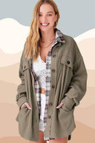 La Miel Women's Warm Vacation Jacket in Olive Green with Pocket Details and Stylish Design