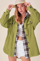La Miel women's warm vacation jacket in green with stylish plaid lining and casual fit