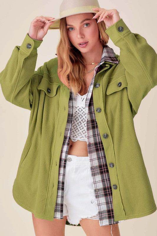 La Miel women's warm vacation jacket in green with stylish plaid lining and casual fit