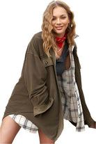 La Miel Women's Warm Vacation Jacket in Olive Green with a Stylish Layered Look