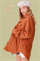 La Miel Women's Warm Vacation Jacket in Rust Color with Button Details and Pockets
