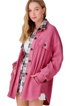 La Miel Women's Warm Vacation Jacket in Pink with a Button-Up Design and Oversized Fit