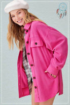 La Miel Warm Vacation Jacket in Bright Pink with Button Closure and Cozy Styling