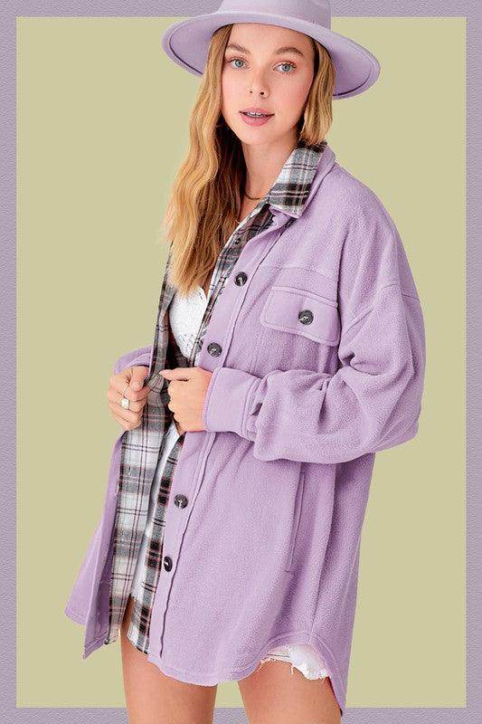 La Miel Women's Warm Vacation Jacket in Lavender with Button Closure and Pocket Detail