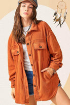 La Miel Warm Vacation Jacket in Orange with Button Closure and Patch Pockets for Stylish Getaways